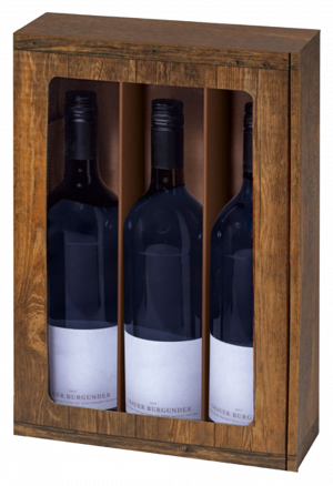 FS Holzkiste Rustikal Präsentkarton 3er Fenster